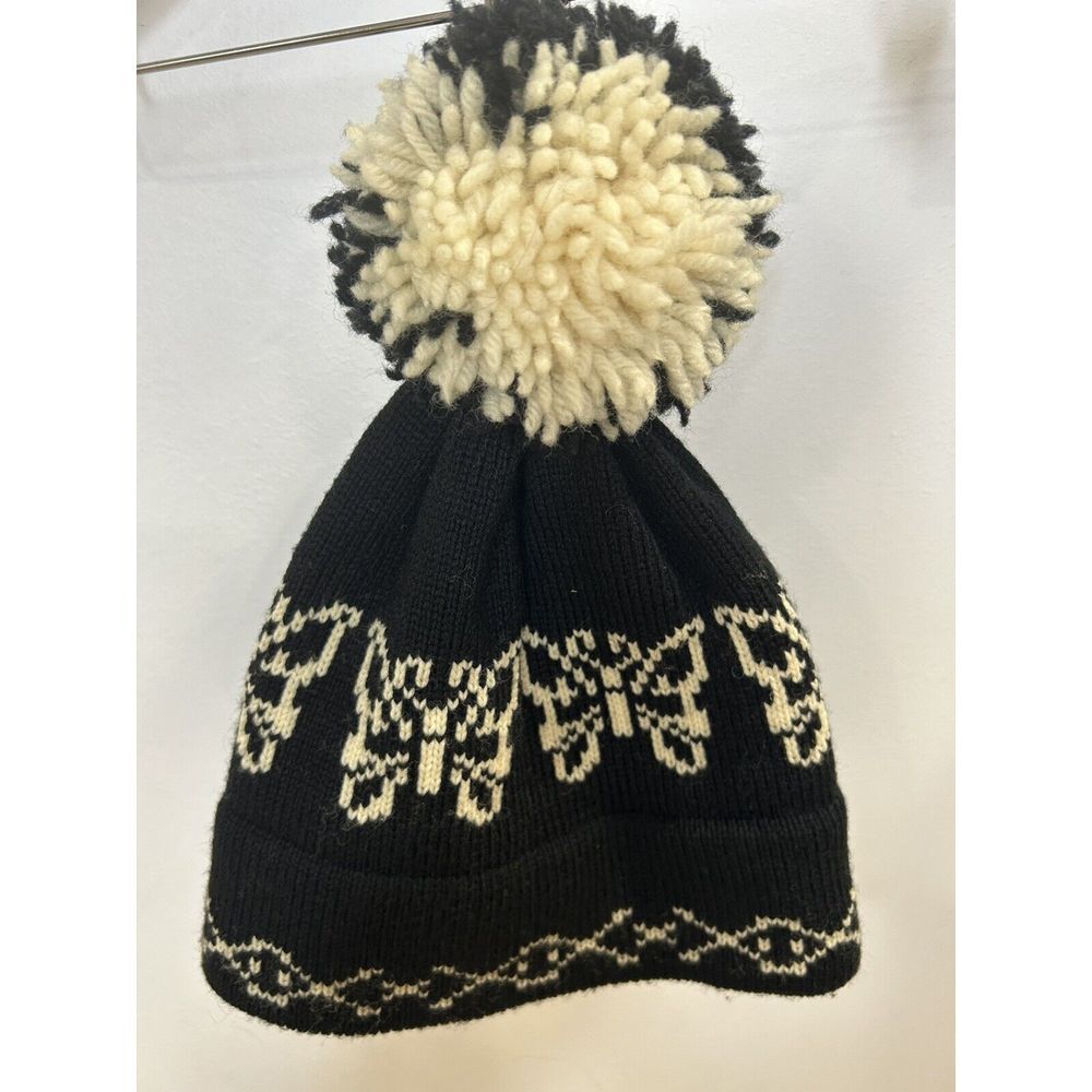 Jada Lee 100% Wool Big Pom Pom Knit‎ Ski Hat Snow Winter Black White